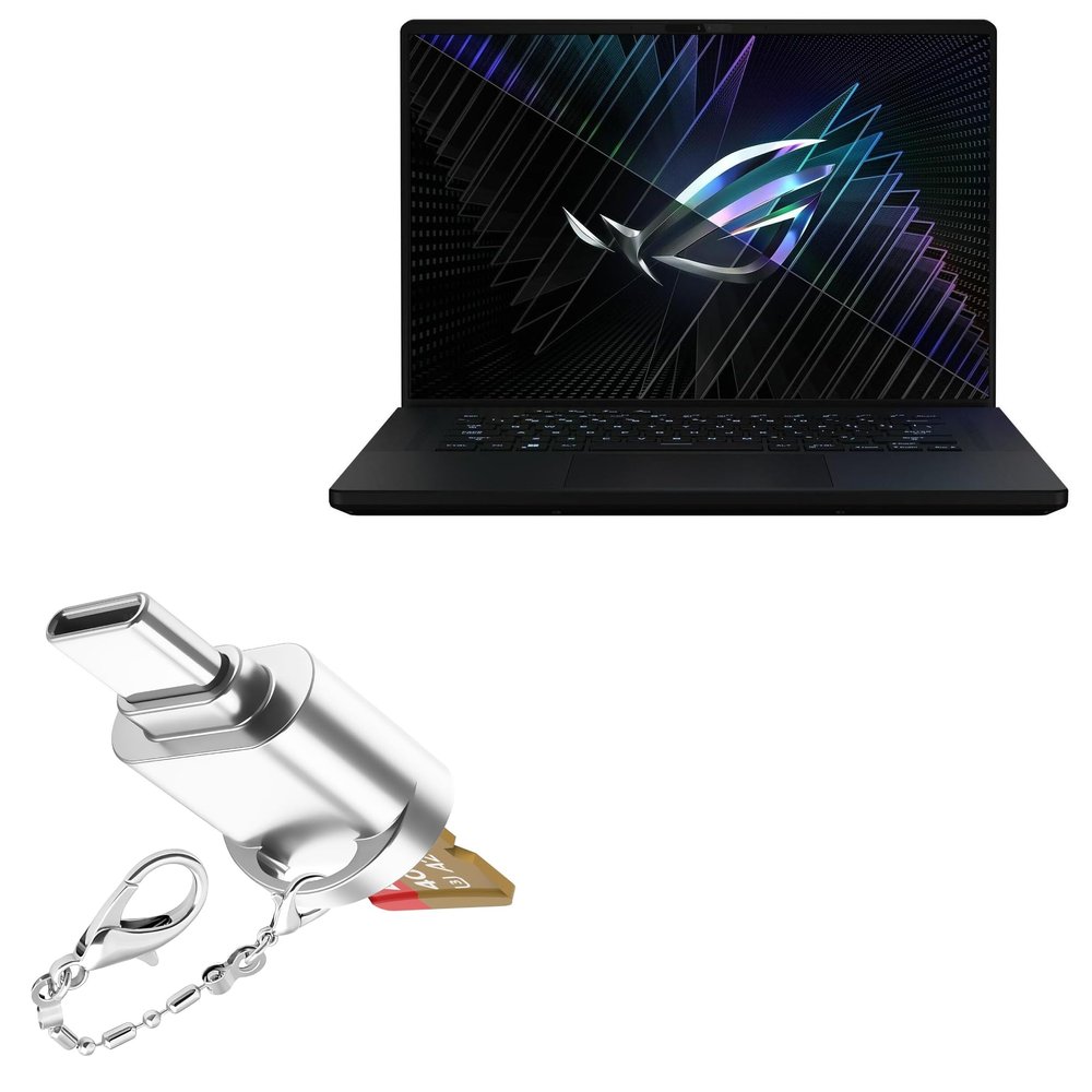BoxWave Adapter Compatible with ASUS ROG Zephyrus M16 (2023) GU604 - Micro SD Card miniReader, USB Type-C OTG Reader USB3.0 Adapter Keychain - Metallic Silver