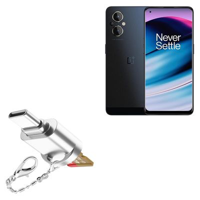 BoxWave Adapter Compatible with OnePlus Nord N20 5G - Micro SD Card miniReader, USB Type-C OTG Reader USB3.0 Adapter Keychain - Metallic Silver
