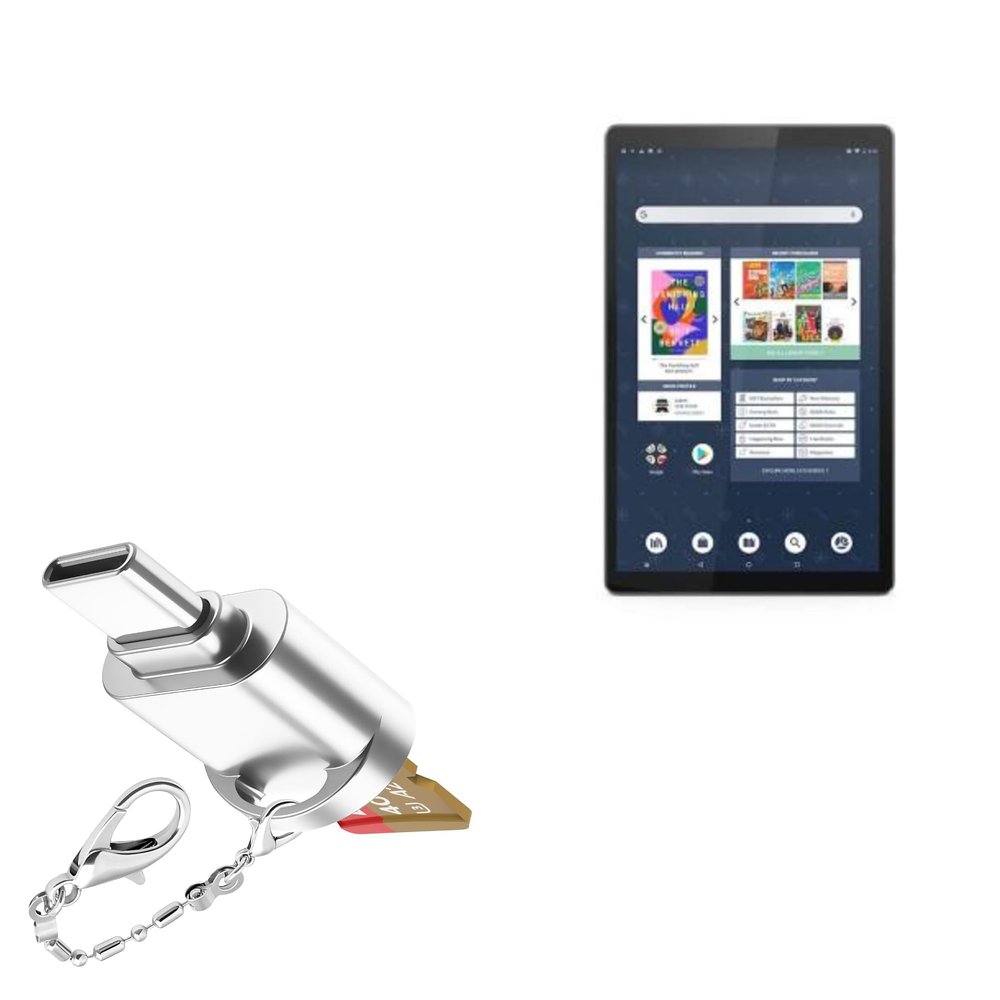 BoxWave Adapter Compatible with Barnes & Noble Nook HD Tablet Designed with Lenovo (10 in) - Micro SD Card miniReader, USB Type-C OTG Reader USB3.0 Adapter Keychain - Metallic Silver