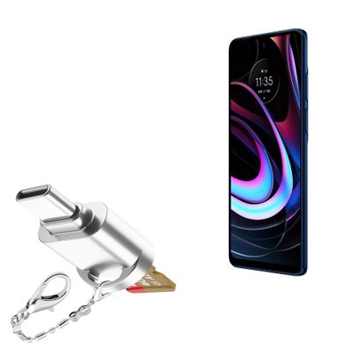 BoxWave Adapter Compatible with Motorola Edge (2021) - Micro SD Card miniReader, USB Type-C OTG Reader USB3.0 Adapter Keychain - Metallic Silver