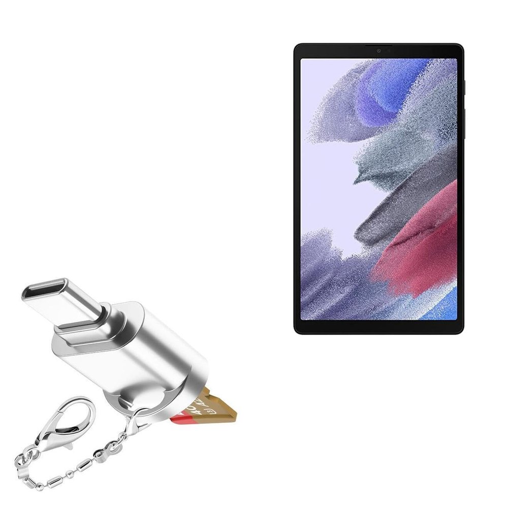 BoxWave Adapter Compatible with Samsung Galaxy Tab A7 Lite - Micro SD Card miniReader, USB Type-C OTG Reader USB3.0 Adapter Keychain - Metallic Silver