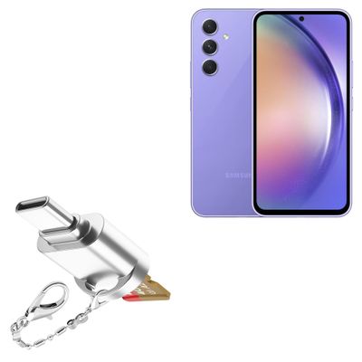 BoxWave Adapter Compatible with Samsung A54 - Micro SD Card miniReader, USB Type-C OTG Reader USB3.0 Adapter Keychain - Metallic Silver
