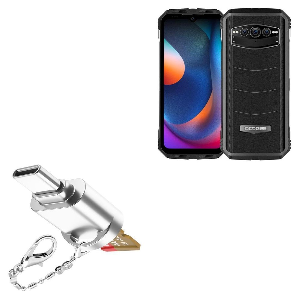 BoxWave Adapter Compatible with Doogee S100 - Micro SD Card miniReader, USB Type-C OTG Reader USB3.0 Adapter Keychain - Metallic Silver