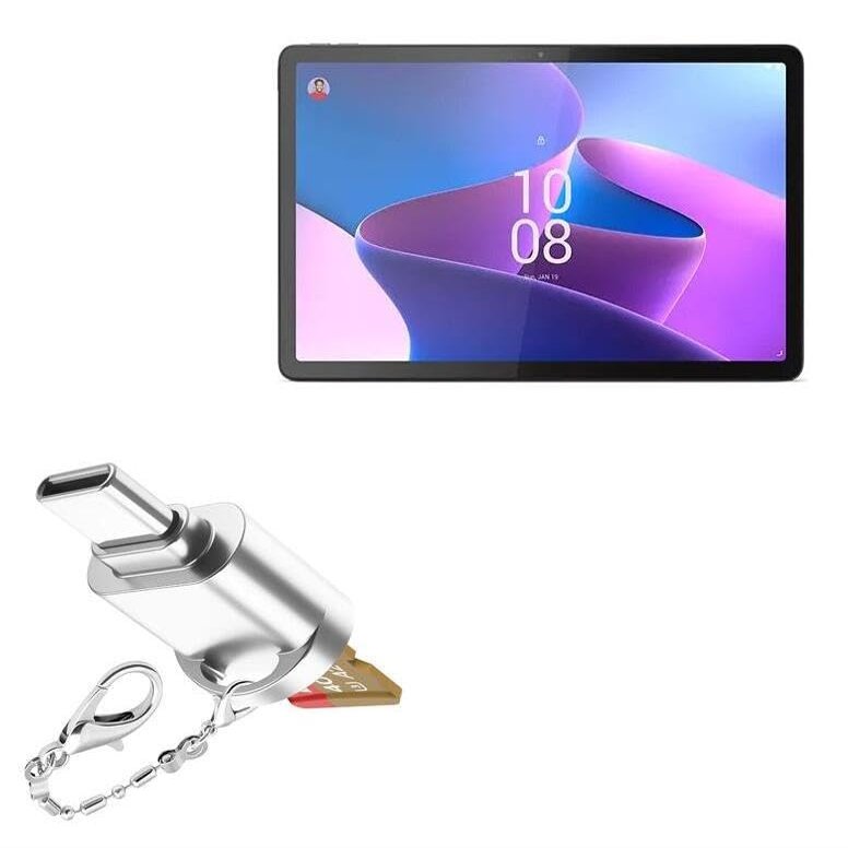 BoxWave Adapter Compatible with Lenovo Tab P11 Pro (2nd Gen) - Micro SD Card miniReader, USB Type-C OTG Reader USB3.0 Adapter Keychain - Metallic Silver