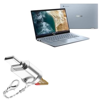 BoxWave Adapter Compatible with ASUS Chromebook Enterprise Flip CX5 (CX5400) - Micro SD Card miniReader, USB Type-C OTG Reader USB3.0 Adapter Keychain - Metallic Silver