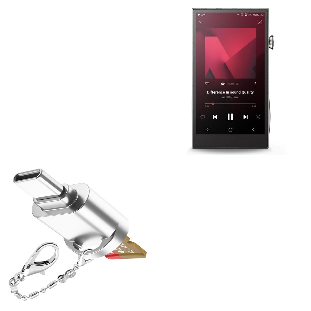 BoxWave Adapter Compatible with Astell & Kern A&Futura SE300 - Micro SD Card miniReader, USB Type-C OTG Reader USB3.0 Adapter Keychain - Metallic Silver
