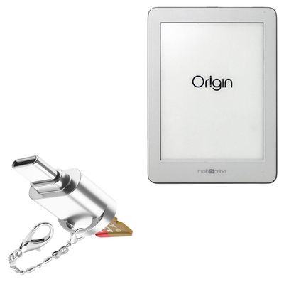 BoxWave Adapter Compatible with Mobiscribe Origin E-Ink Notebook (6.8 in) - Micro SD Card miniReader, USB Type-C OTG Reader USB3.0 Adapter Keychain - Metallic Silver
