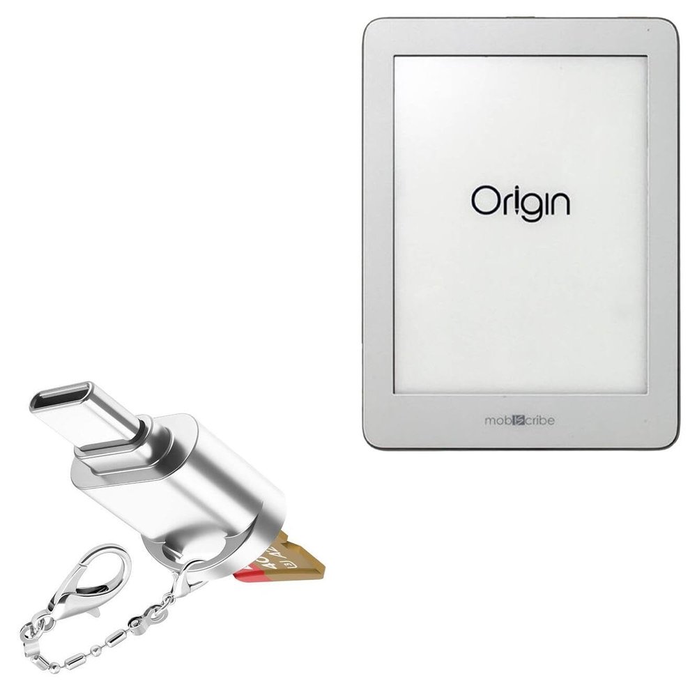 BoxWave Adapter Compatible with Mobiscribe Origin E-Ink Notebook (6.8 in) - Micro SD Card miniReader, USB Type-C OTG Reader USB3.0 Adapter Keychain - Metallic Silver