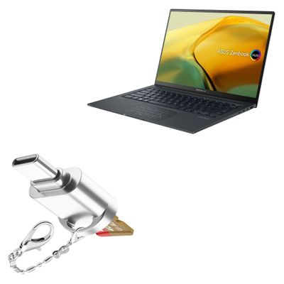 BoxWave Adapter Compatible with ASUS Zenbook 14X (UX3404) - Micro SD Card miniReader, USB Type-C OTG Reader USB3.0 Adapter Keychain - Metallic Silver