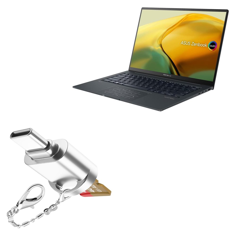 BoxWave Adapter Compatible with ASUS Zenbook 14X (UX3404) - Micro SD Card miniReader, USB Type-C OTG Reader USB3.0 Adapter Keychain - Metallic Silver