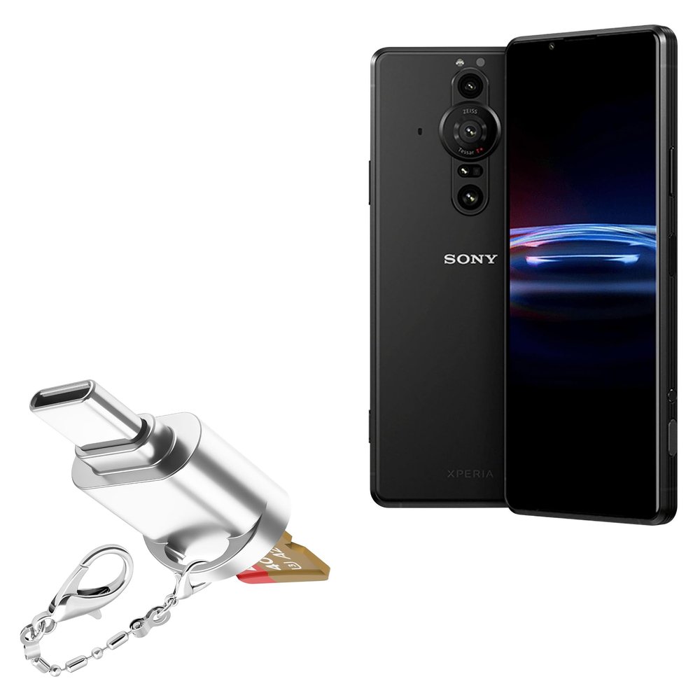 BoxWave Adapter Compatible with Sony Xperia Pro-I (6.5 in) - Micro SD Card miniReader, USB Type-C OTG Reader USB3.0 Adapter Keychain - Metallic Silver