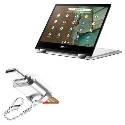 BoxWave Adapter Compatible with ASUS Chromebook Flip CM3 (CM3200) - Micro SD Card miniReader, USB Type-C OTG Reader USB3.0 Adapter Keychain - Metallic Silver