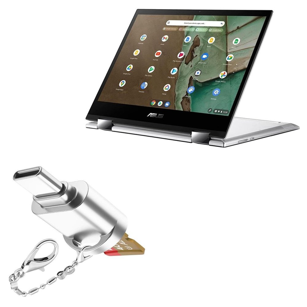 BoxWave Adapter Compatible with ASUS Chromebook Flip CM3 (CM3200) - Micro SD Card miniReader, USB Type-C OTG Reader USB3.0 Adapter Keychain - Metallic Silver