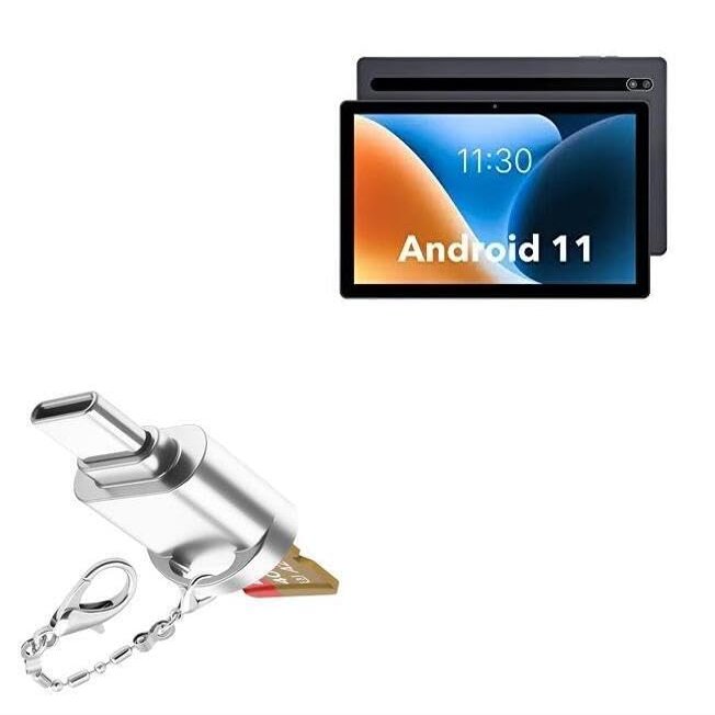 BoxWave Adapter Compatible with ApoloSign Android 11 Tablet M108 (10 in) - Micro SD Card miniReader, USB Type-C OTG Reader USB3.0 Adapter Keychain - Metallic Silver