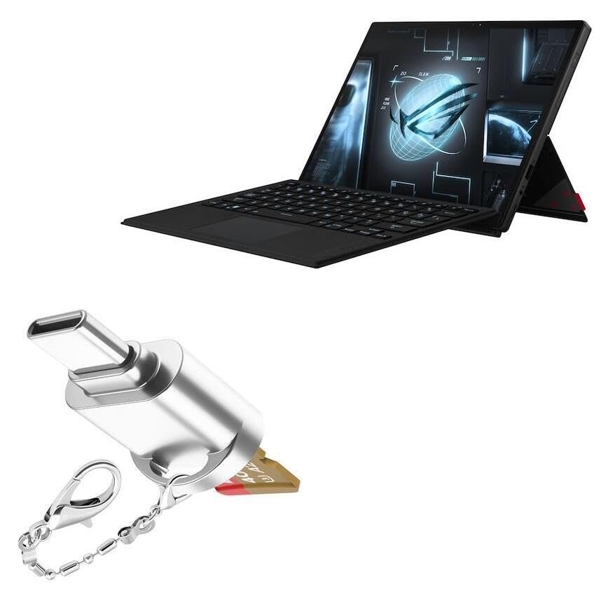 BoxWave Adapter Compatible with ASUS ROG Flow Z13 (2022) - Micro SD Card miniReader, USB Type-C OTG Reader USB3.0 Adapter Keychain - Metallic Silver