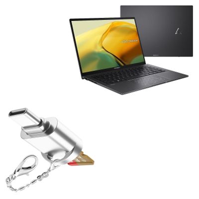 BoxWave Adapter Compatible with ASUS Zenbook 14 OLED (UM3402) - Micro SD Card miniReader, USB Type-C OTG Reader USB3.0 Adapter Keychain - Metallic Silver