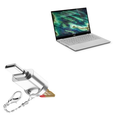 BoxWave Adapter Compatible with ASUS Chromebook Flip C436 - Micro SD Card miniReader, USB Type-C OTG Reader USB3.0 Adapter Keychain - Metallic Silver