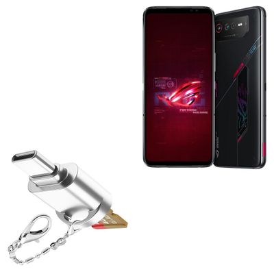 BoxWave Adapter Compatible with ASUS ROG Phone 6 - Micro SD Card miniReader, USB Type-C OTG Reader USB3.0 Adapter Keychain - Metallic Silver