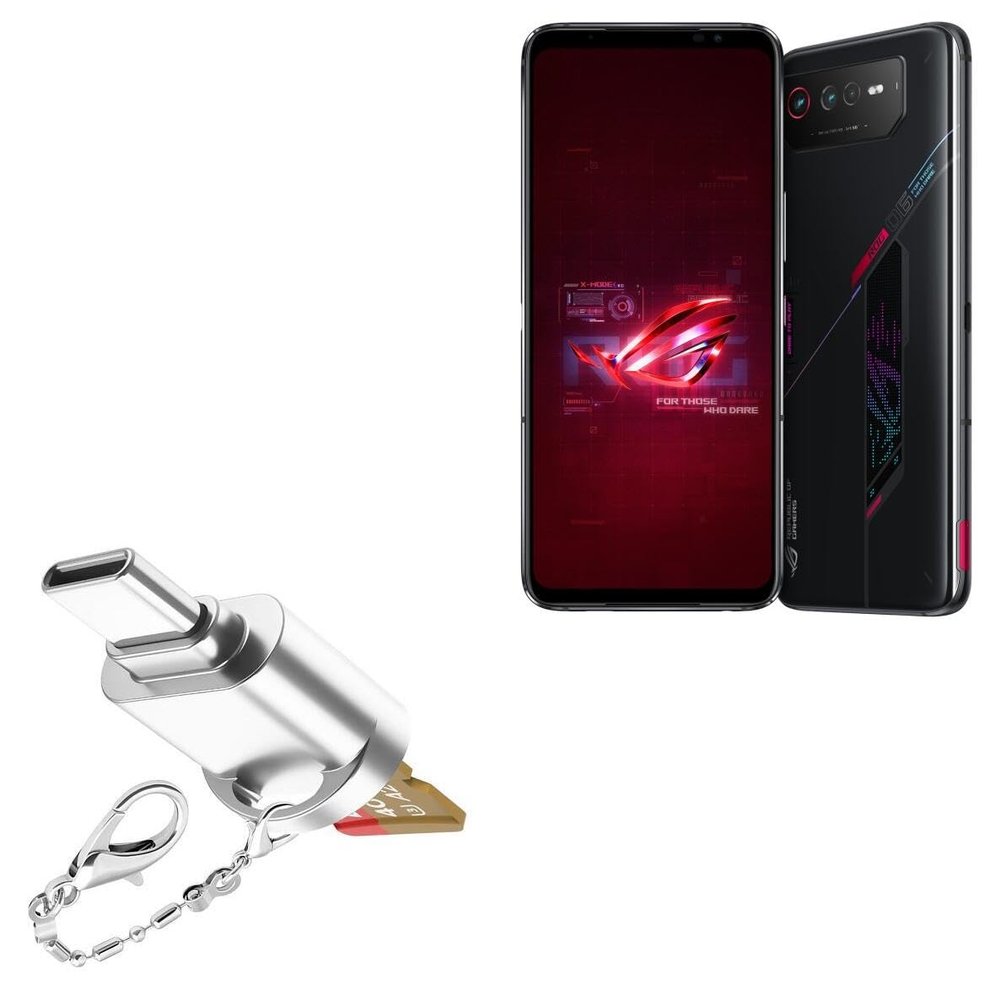 BoxWave Adapter Compatible with ASUS ROG Phone 6 - Micro SD Card miniReader, USB Type-C OTG Reader USB3.0 Adapter Keychain - Metallic Silver