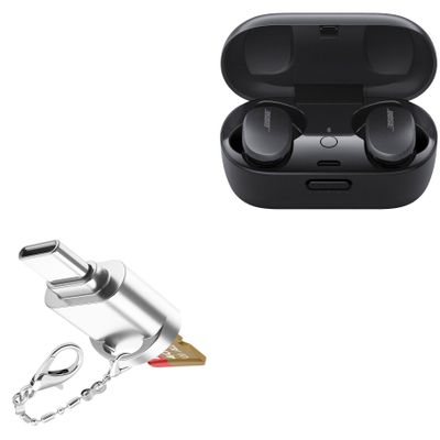 BoxWave Adapter Compatible with Bose QuietComfort Earbuds - Micro SD Card miniReader, USB Type-C OTG Reader USB3.0 Adapter Keychain - Metallic Silver