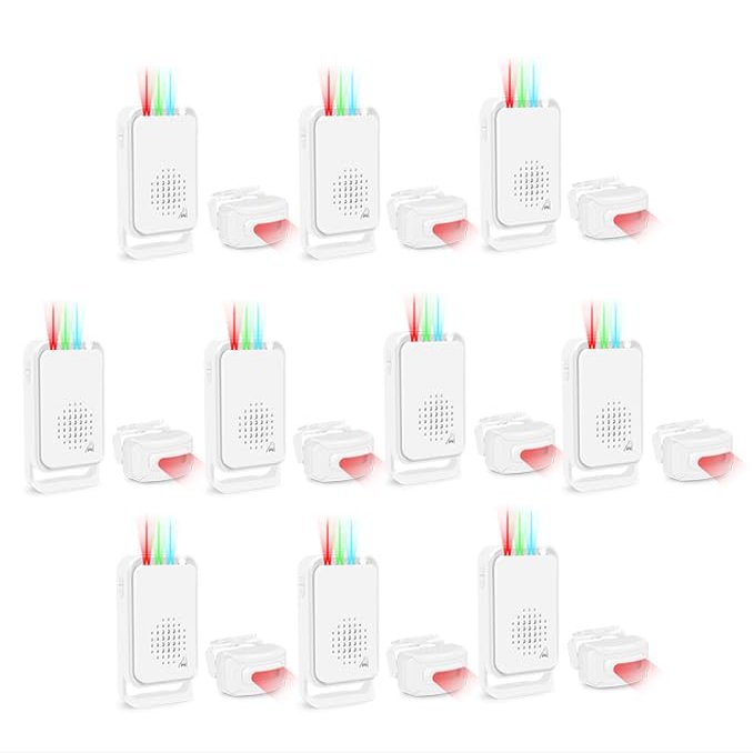 GreenCycle 10PK Wireless Driveway Alert Motion Alarm Outside Motion Sensor Detector Doorbell Chime Kit Waterproof Weatherproof DIY Home Security for Garden Shed Outdoor Security Office Elderly Visitor