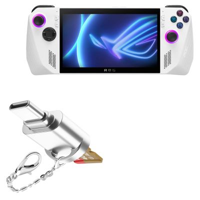 BoxWave Adapter Compatible with ASUS ROG Ally Z1 Extreme - Micro SD Card miniReader, USB Type-C OTG Reader USB3.0 Adapter Keychain - Metallic Silver