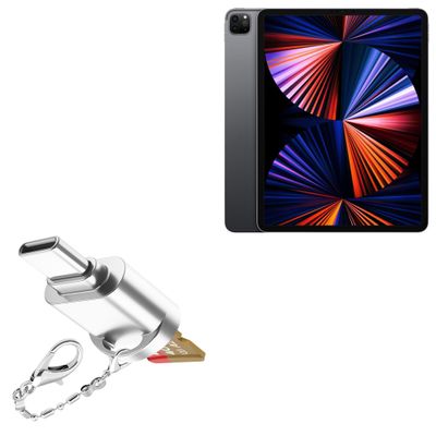 BoxWave Adapter Compatible with Apple iPad Pro 12.9" (6th Gen 2022) - Micro SD Card miniReader, USB Type-C OTG Reader USB3.0 Adapter Keychain - Metallic Silver