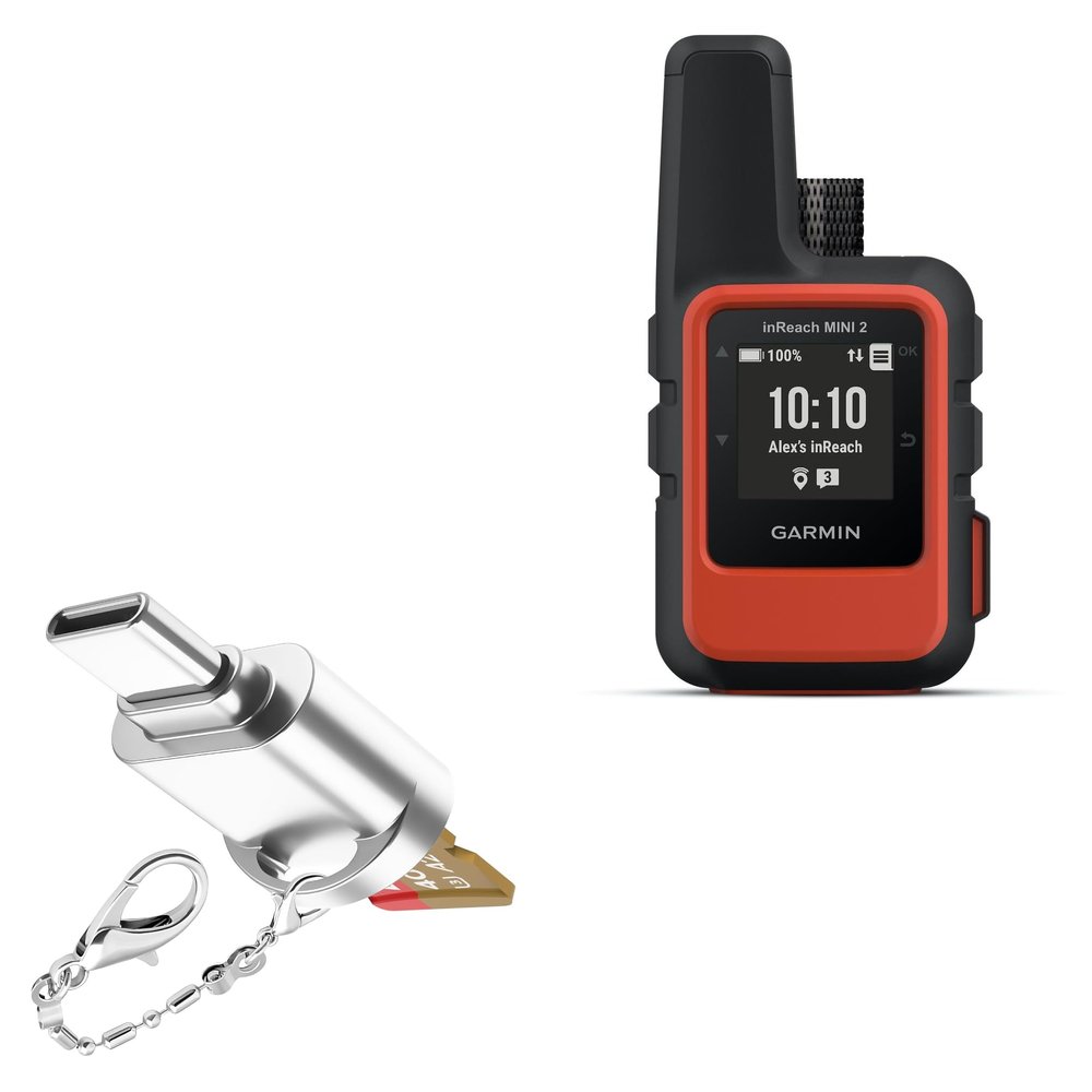 BoxWave Adapter Compatible with Garmin inReach Mini 2 - Micro SD Card miniReader, USB Type-C OTG Reader USB3.0 Adapter Keychain - Metallic Silver