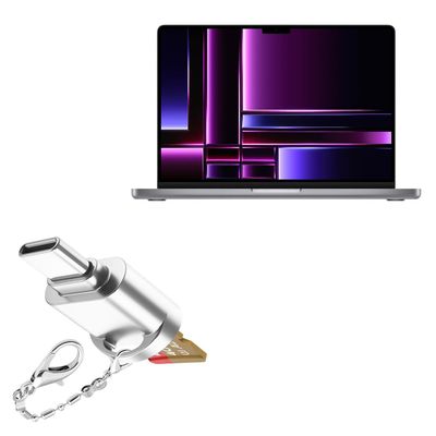 BoxWave Adapter Compatible with Apple MacBook Pro 14" (2023) - Micro SD Card miniReader, USB Type-C OTG Reader USB3.0 Adapter Keychain - Metallic Silver