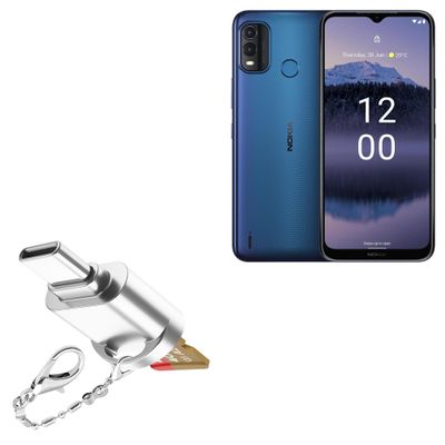 BoxWave Adapter Compatible with Nokia G11 Plus - Micro SD Card miniReader, USB Type-C OTG Reader USB3.0 Adapter Keychain - Metallic Silver