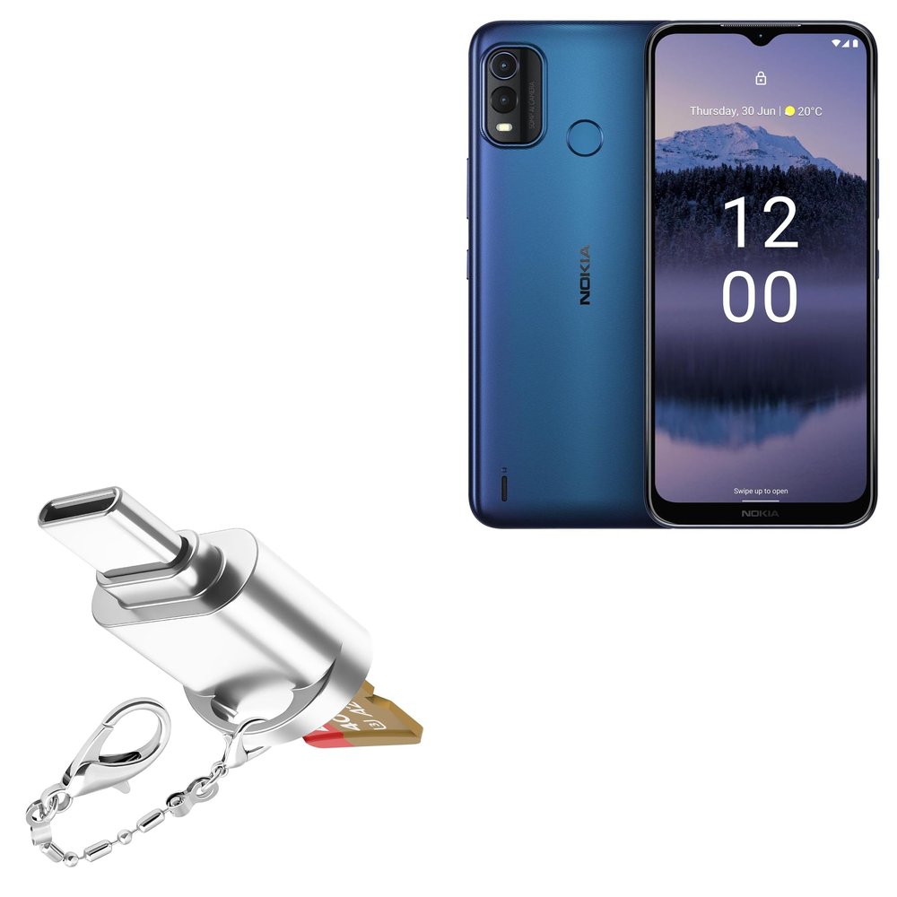 BoxWave Adapter Compatible with Nokia G11 Plus - Micro SD Card miniReader, USB Type-C OTG Reader USB3.0 Adapter Keychain - Metallic Silver