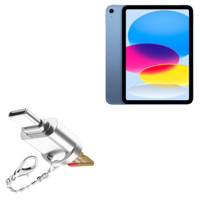 BoxWave Adapter Compatible with Apple iPad (10th Gen 2022) - Micro SD Card miniReader, USB Type-C OTG Reader USB3.0 Adapter Keychain - Metallic Silver