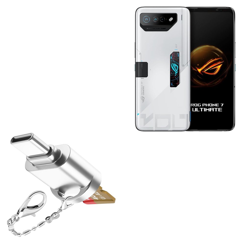 BoxWave Adapter Compatible with ASUS ROG Phone 7 Ultimate - Micro SD Card miniReader, USB Type-C OTG Reader USB3.0 Adapter Keychain - Metallic Silver