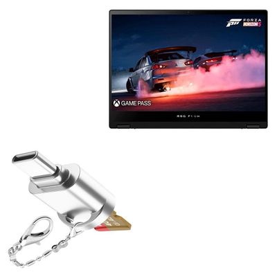 BoxWave Adapter Compatible with ASUS ROG Flow X13 (2023) - Micro SD Card miniReader, USB Type-C OTG Reader USB3.0 Adapter Keychain - Metallic Silver