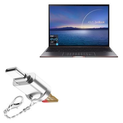 BoxWave Adapter Compatible with ASUS Zenbook S UX393 - Micro SD Card miniReader, USB Type-C OTG Reader USB3.0 Adapter Keychain - Metallic Silver