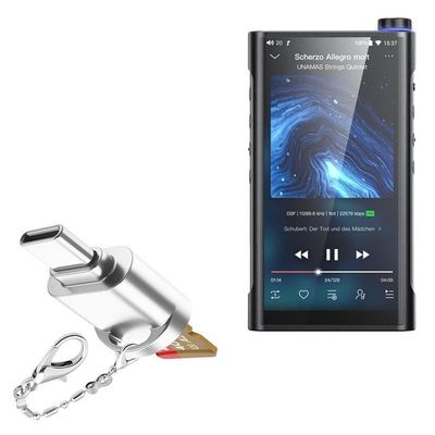 BoxWave Adapter Compatible with FiiO M15S - Micro SD Card miniReader, USB Type-C OTG Reader USB3.0 Adapter Keychain - Metallic Silver