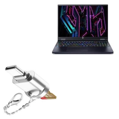 BoxWave Adapter Compatible with Acer Predator Helios 16 - Micro SD Card miniReader, USB Type-C OTG Reader USB3.0 Adapter Keychain - Metallic Silver