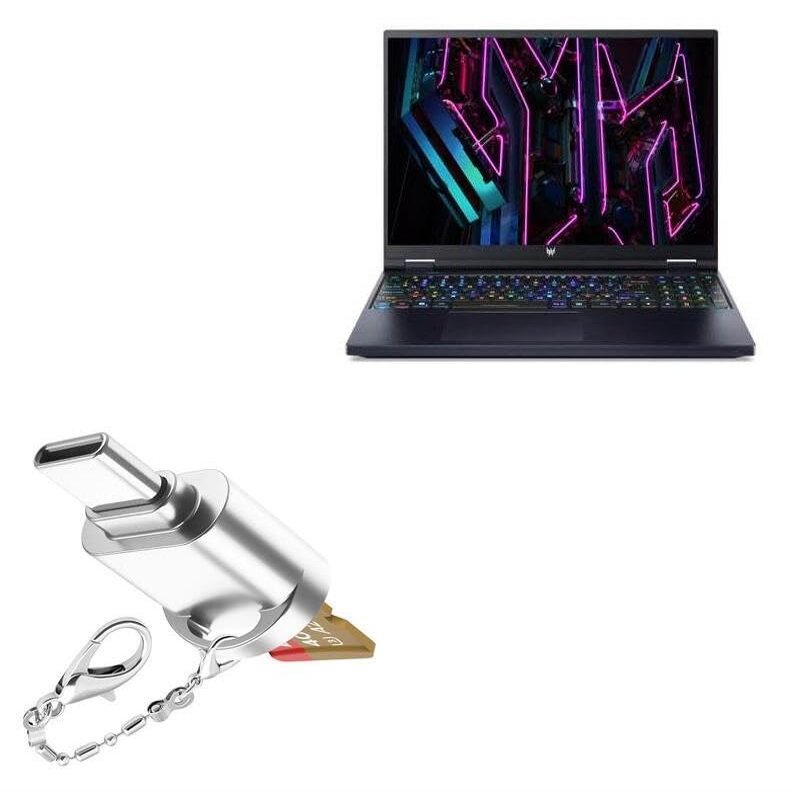 BoxWave Adapter Compatible with Acer Predator Helios 16 - Micro SD Card miniReader, USB Type-C OTG Reader USB3.0 Adapter Keychain - Metallic Silver