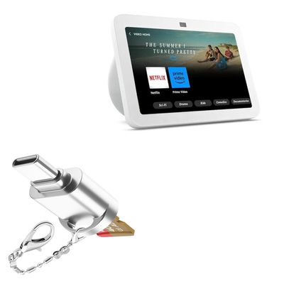 BoxWave Adapter Compatible with Amazon Echo Show 8 (3rd Gen 2023) - Micro SD Card miniReader, USB Type-C OTG Reader USB3.0 Adapter Keychain - Metallic Silver