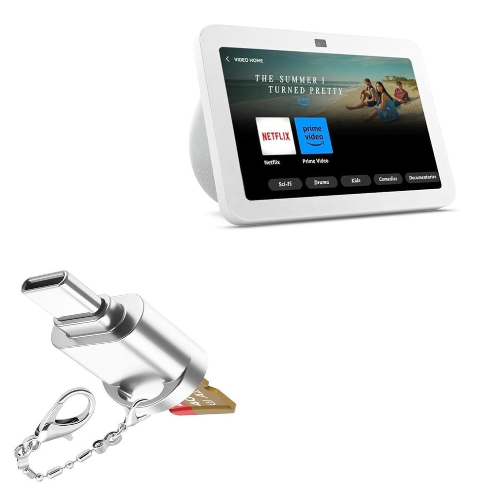 BoxWave Adapter Compatible with Amazon Echo Show 8 (3rd Gen 2023) - Micro SD Card miniReader, USB Type-C OTG Reader USB3.0 Adapter Keychain - Metallic Silver