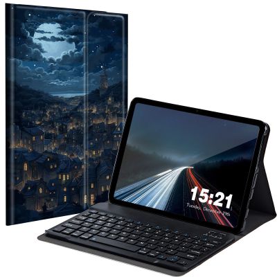 BREIDMKFM Keyboard Case for Samsung Galaxy Tab A 10.1 2019, Galaxy Tab A 10.1 SM-T510/SM-T515/SM-T517 Smart Tablet Cover with Detachable Wireless Bluetooth Keyboard, City Night View