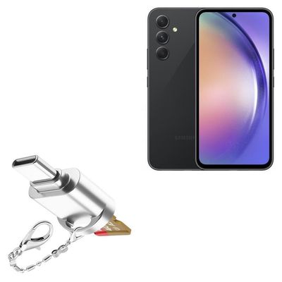 BoxWave Adapter Compatible with Samsung Galaxy A54 5G - Micro SD Card miniReader, USB Type-C OTG Reader USB3.0 Adapter Keychain - Metallic Silver