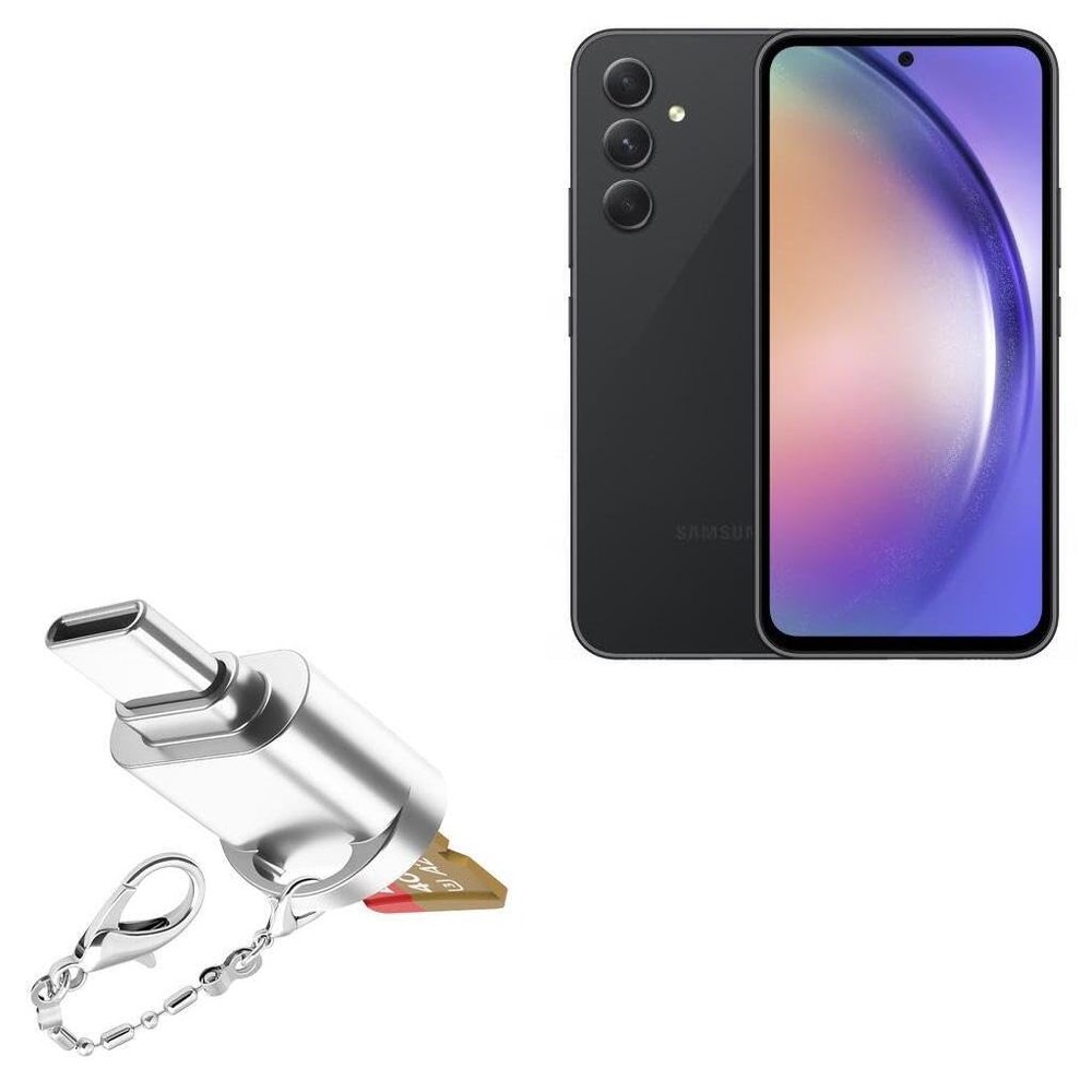 BoxWave Adapter Compatible with Samsung Galaxy A54 5G - Micro SD Card miniReader, USB Type-C OTG Reader USB3.0 Adapter Keychain - Metallic Silver