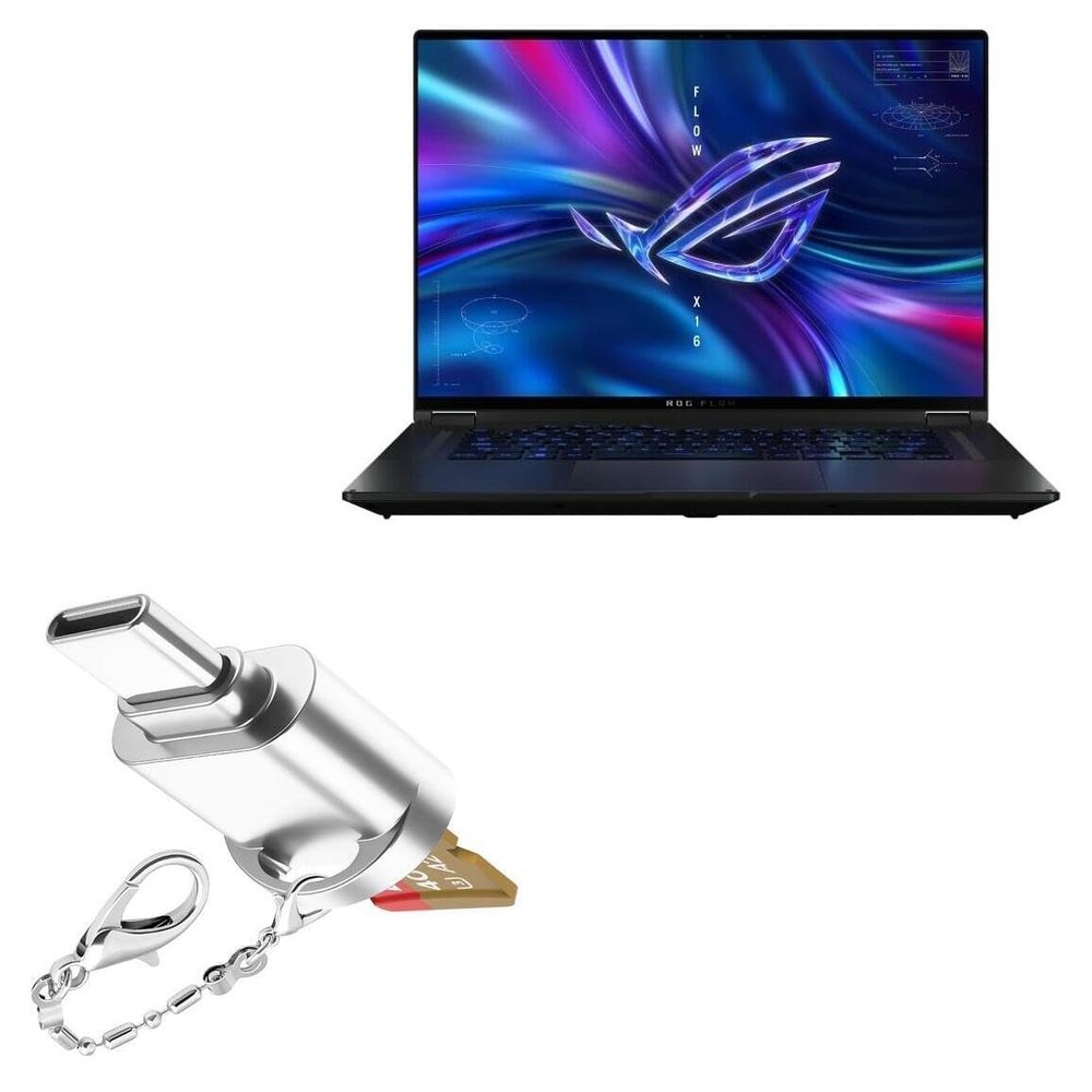 BoxWave Adapter Compatible with ASUS ROG Flow X16 (2023) - Micro SD Card miniReader, USB Type-C OTG Reader USB3.0 Adapter Keychain - Metallic Silver