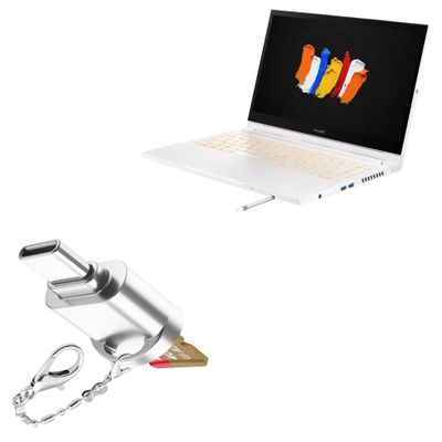 BoxWave Adapter Compatible with Acer ConceptD 3 Ezel CC314-72G-72SX (14 in) - Micro SD Card miniReader, USB Type-C OTG Reader USB3.0 Adapter Keychain - Metallic Silver