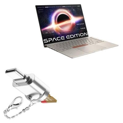 BoxWave Adapter Compatible with ASUS Zenbook 14X OLED Space Edition (UX5401) - Micro SD Card miniReader, USB Type-C OTG Reader USB3.0 Adapter Keychain - Metallic Silver