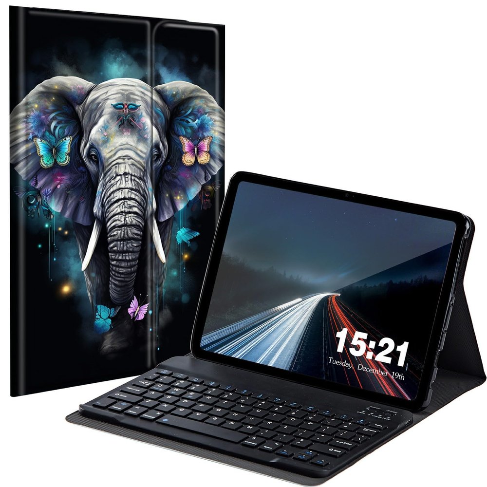BREIDMKFM Keyboard Case for Samsung Galaxy Tab A 10.1 2019, Galaxy Tab A 10.1 SM-T510/SM-T515/SM-T517 Smart Tablet Cover with Detachable Wireless Bluetooth Keyboard, Elephant Butterfly