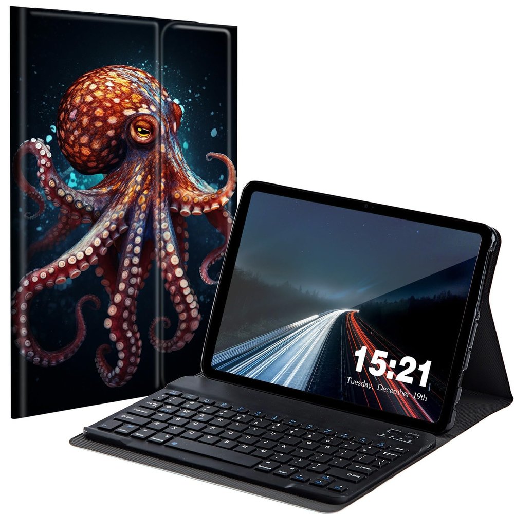 BREIDMKFM Keyboard Case for Samsung Galaxy Tab A7 Lite 8.7 inch 2021, Galaxy Tab A7 Lite SM-T220/ T225/ T227 Tablet Cover with Detachable Wireless Bluetooth Keyboard, Ocean Octopus