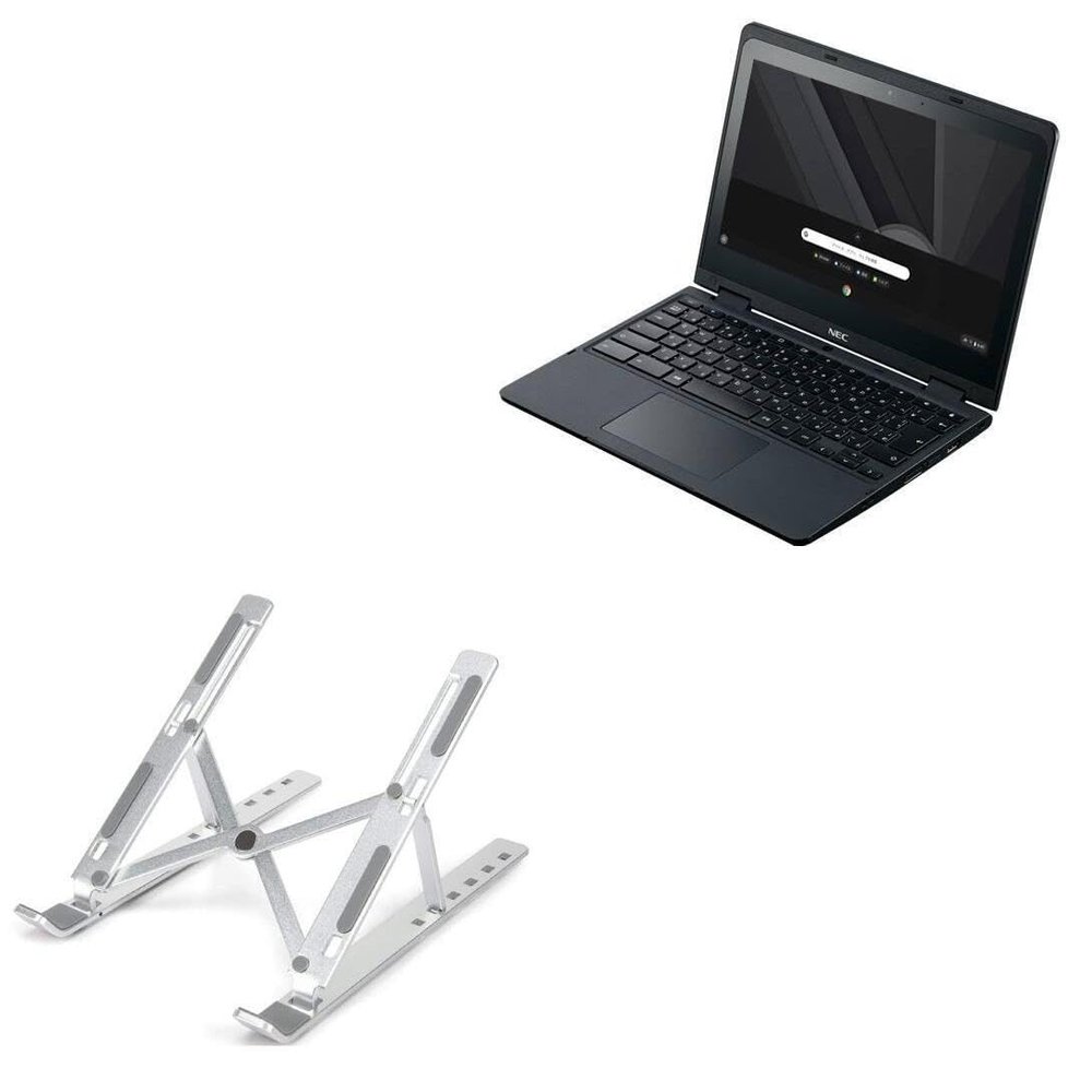 BoxWave Stand and Mount Compatible with NEC Chromebook Y3 - Compact QuickSwitch Stand, Portable Multi Angle Viewing Foldable Riser - Metallic Silver