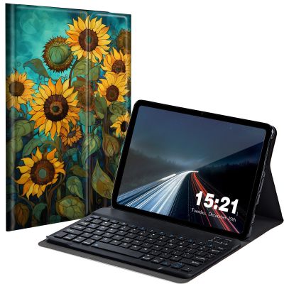 BREIDMKFM Keyboard Case for Samsung Galaxy Tab A 10.1 2019, Galaxy Tab A 10.1 SM-T510/SM-T515/SM-T517 Smart Tablet Cover with Detachable Wireless Bluetooth Keyboard, Sunflowers Painting
